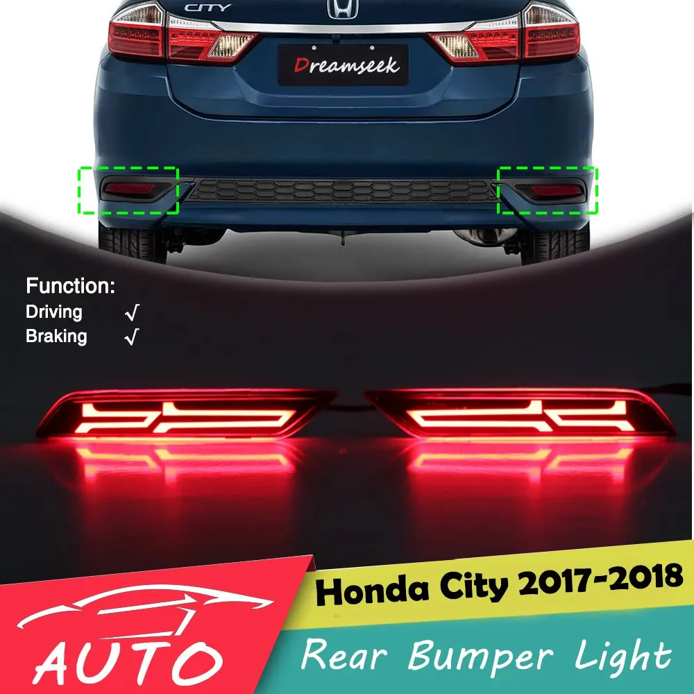 Red LED Reflector Rear Bumper Tail Light For Honda City 2017 2018 2019 Driving Stop Brake Lamp with Turn Signal