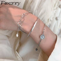foxanry 925 stamp punk chain bracelet for women new fashion simple vintage handmade party jewelry gifts wholesale