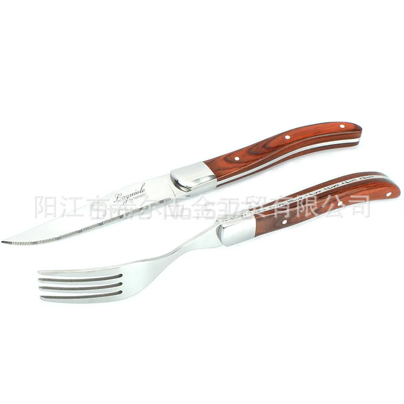 

Stainless Steel Laguiole Steak Knife Dinner Fork Set with Rosewood Handle Restaurant Cutlery Dinnerware Bar Flatware Set