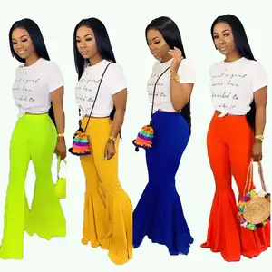 Женские расклешенные брюки Adogirl, однотонные длинные брюки большого размера с широкой подошвой, расклешенные брюки яркого цвета