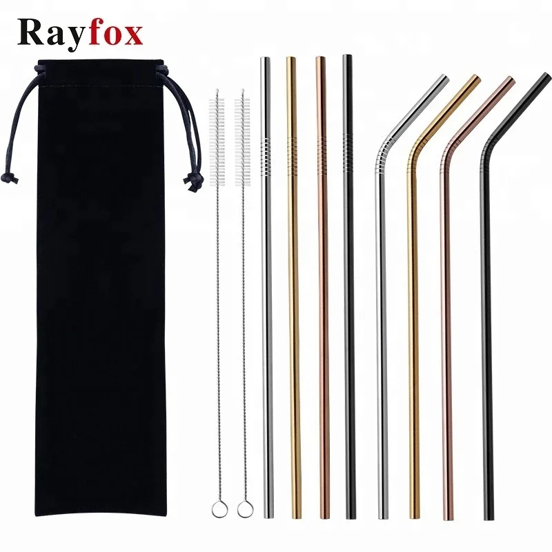 

Rainbow Metal Straws Set with Cleaner Brush Reusable Stainless Steel Drinking Straw Bubble Tea Milk Drinkware Party Accessory