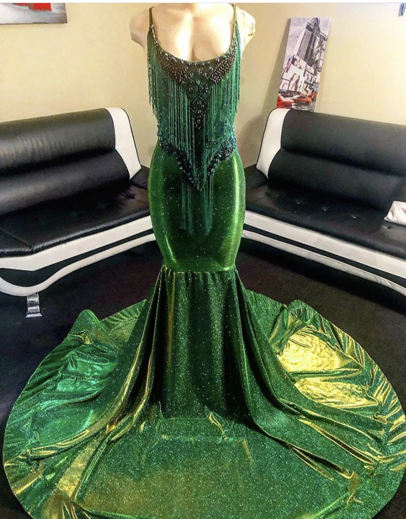 Зеленое Длинное Платье-Русалка для выпускного вечера новинка без рукавов на