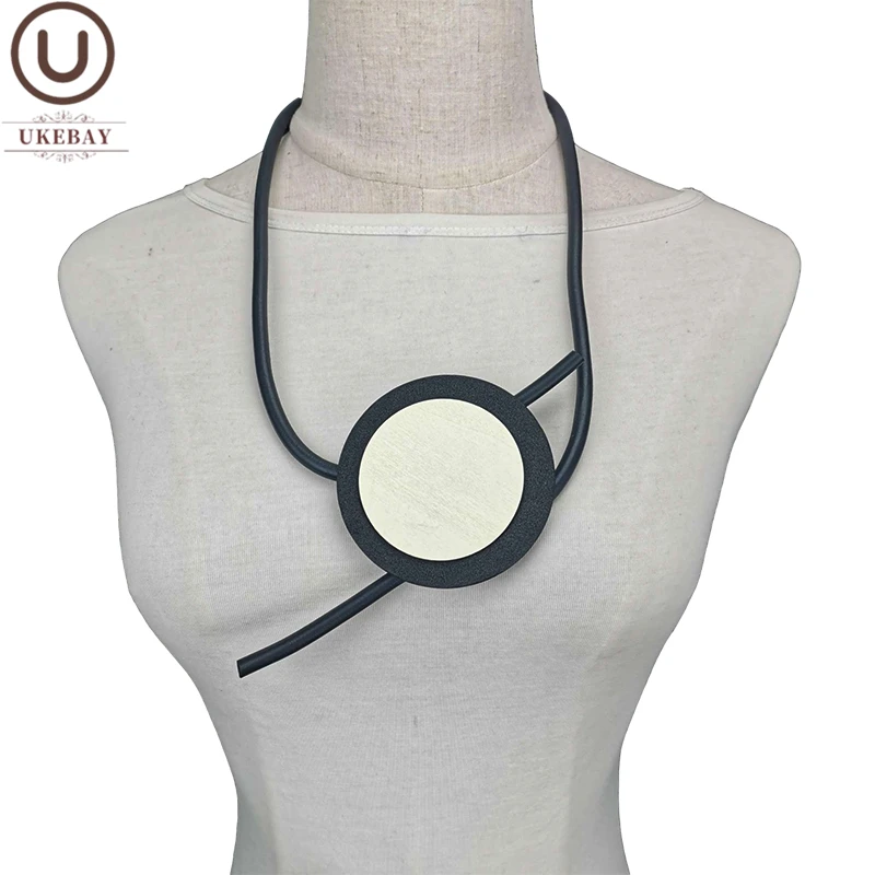 

UKEBAY New Round Choker Necklace Rubber Jewelry Women Sweater Chain Simple Design Statement Necklaces Wood Accessories Jewellery