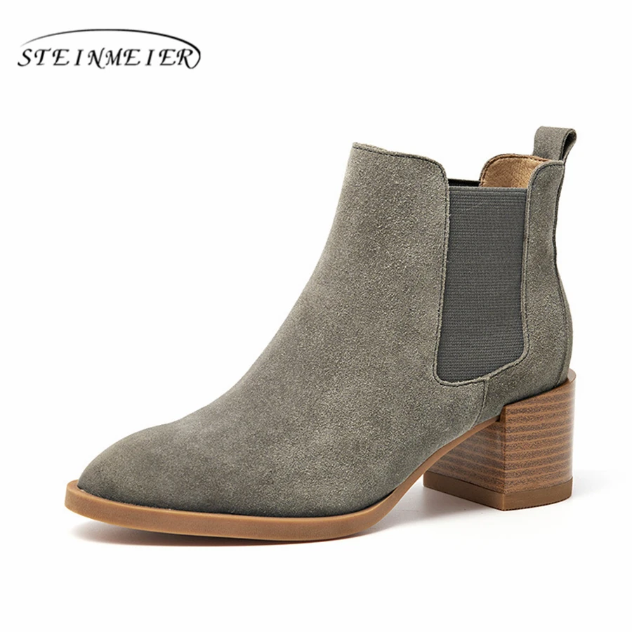 Женские ботильоны из натуральной замши черные коричневые синие короткие ботинки