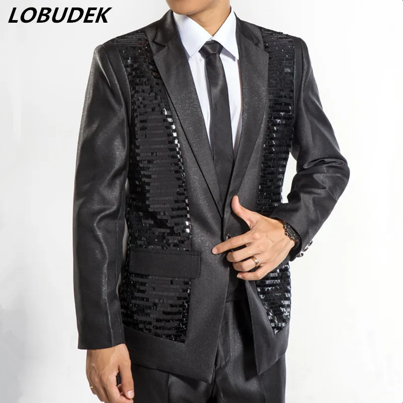 Мужское свадебное платье блестящие блейзеры черного и белого цветов модные