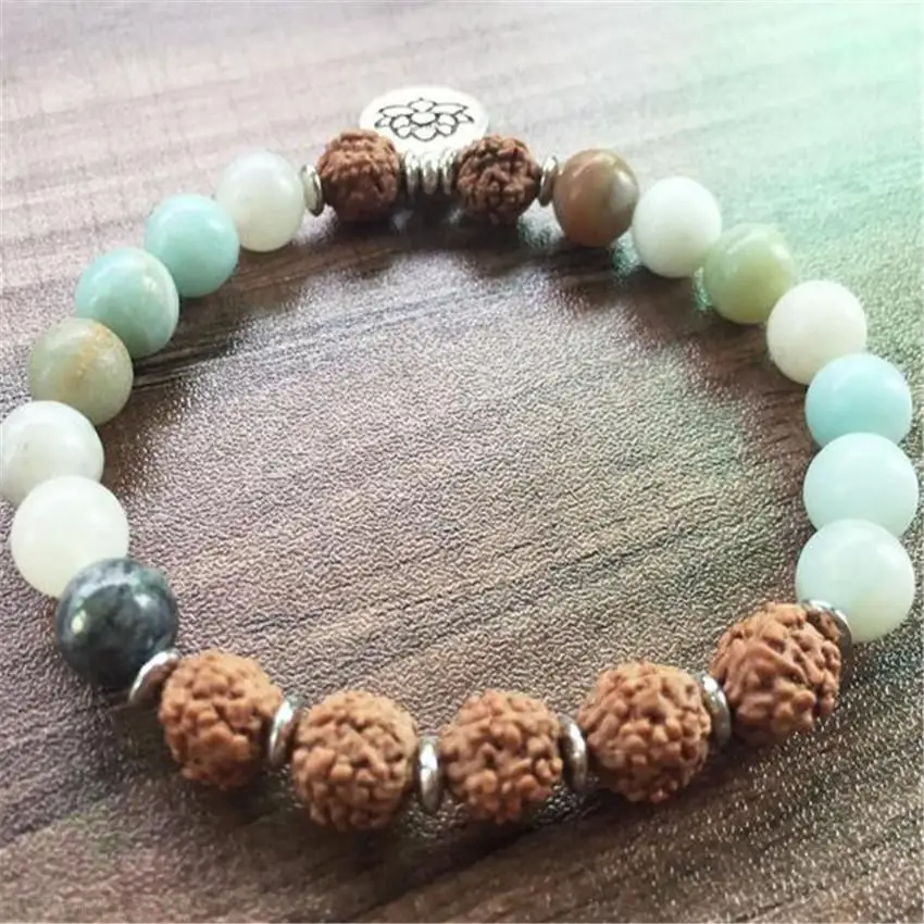 8 мм Amazon Stone медный амулет Bodhi Mala браслет 7 5 дюйма УНИСЕКС манжеты из бисера