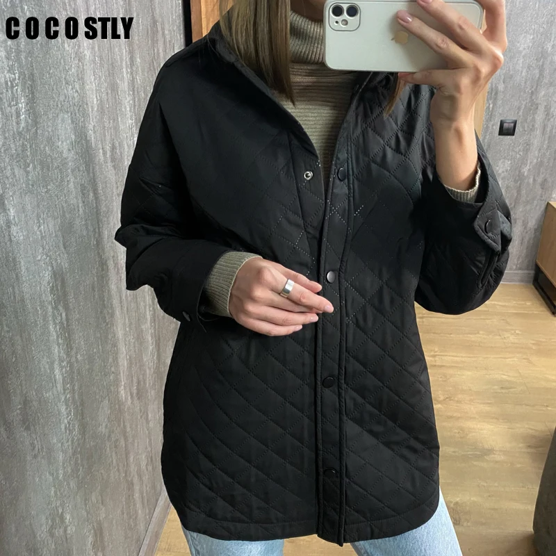 

New 2022 Women Parkas Vintage Plaid Cotton Jacket Coat Casual Pockets Black Oversize Shirt Outwear Female Loose Parka Mujer