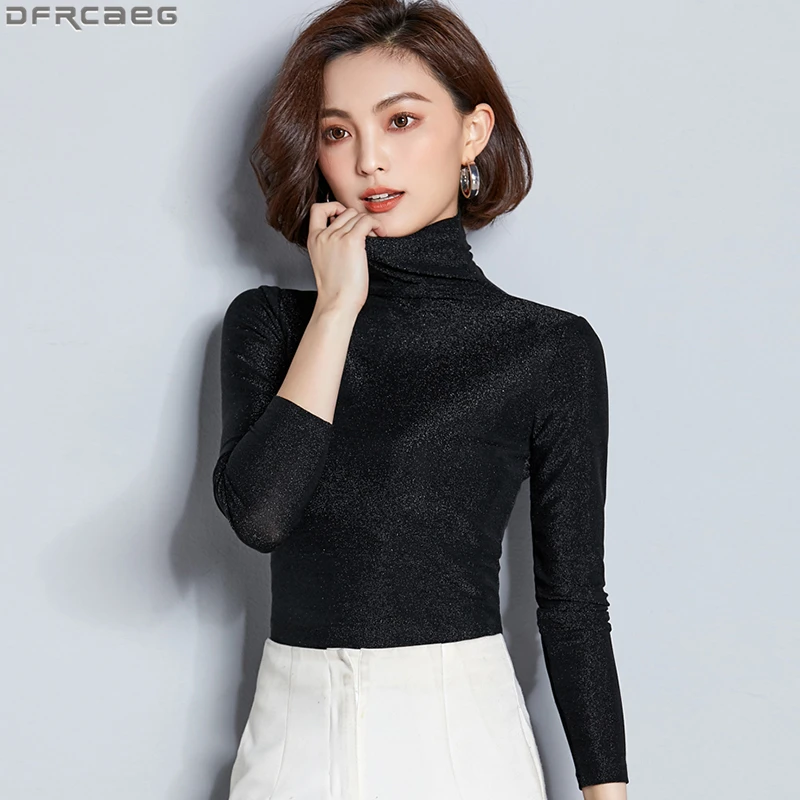 Яркие женские блузки с высоким воротником Новинка осени 2020 стрейчевая Женская