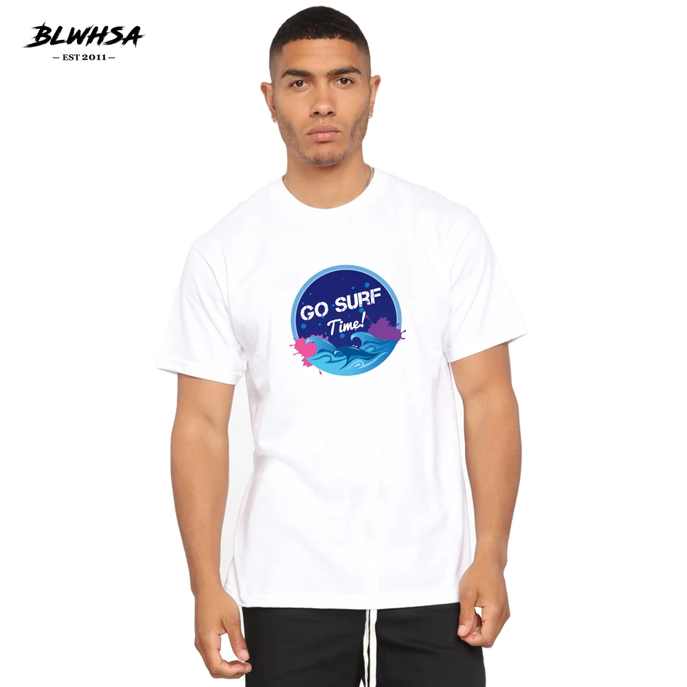 

BLWHSA Surf Time Print T Shirt Men Casual Fashion Short Sleeve Summer T-shirt Funny Design Surf Time Printed Plus Size Tops Tees