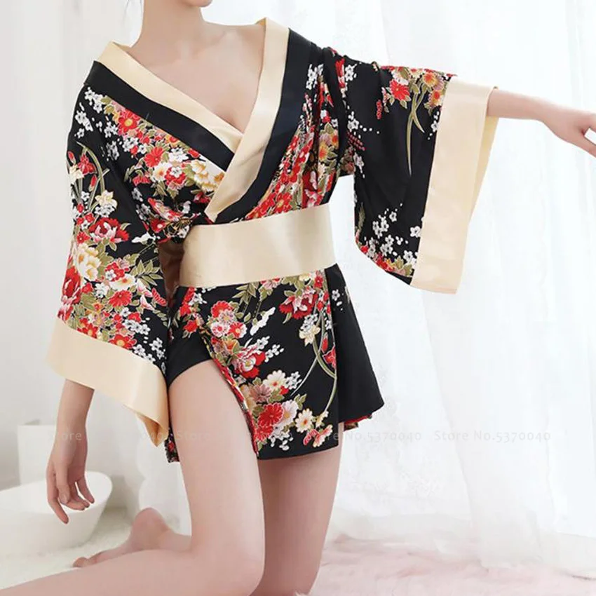 Женское пикантное кимоно атласная пижама одежда для сна Традиционная японская