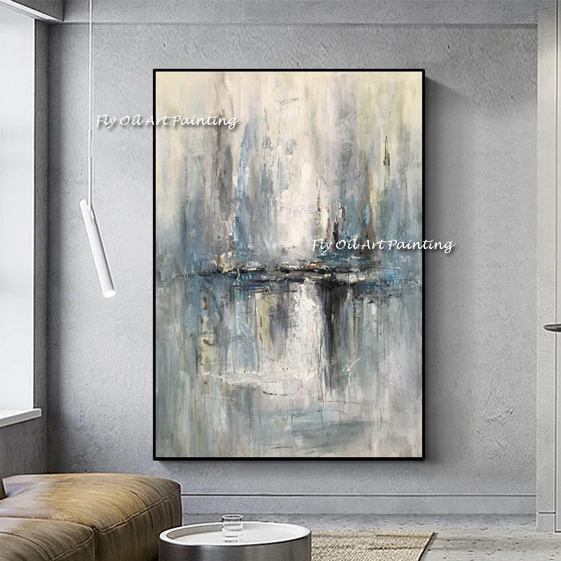 

The High Quality Gray Knife Handmade Modern Oil Painting Abstract Corridor Wall Art Living Room Decoration Frameless Shadow
