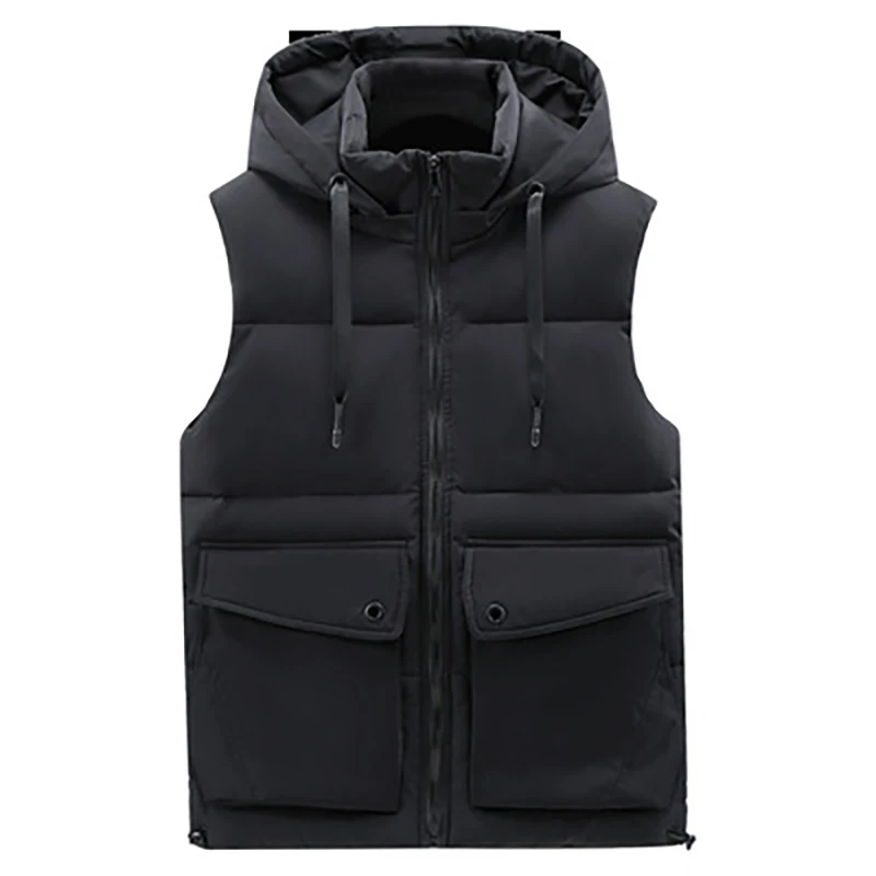

Зимний мужской жилет, простая однотонная куртка без рукавов с внутренним карманом, мужская шапка, съемный ветрозащитный жилет, плотная теплая разгрузочная парка