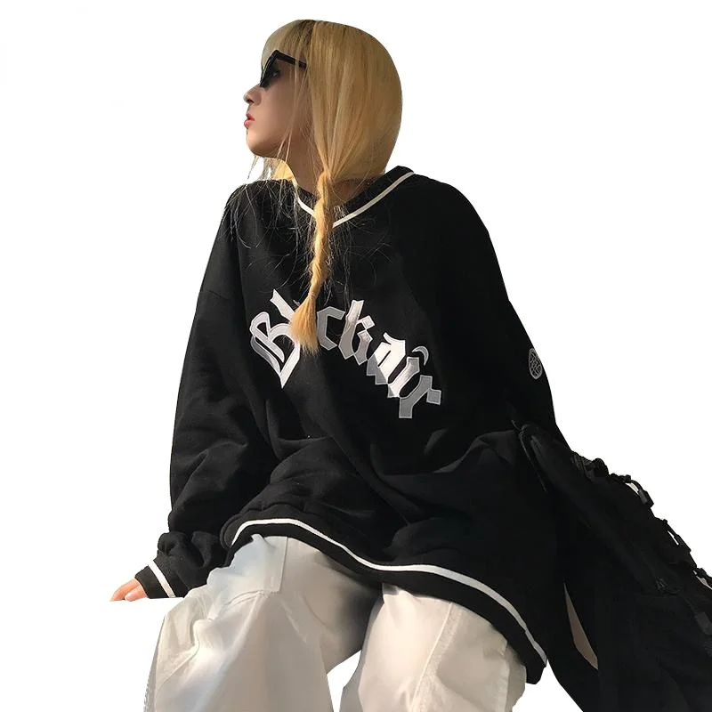 

Women Hoodies V-neck Pullover Tops Loose Long-sleeves Letter Fashion Female 2021 Hot Hit y2k Ins Casual All-match Top Clothing