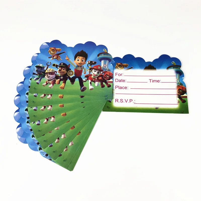 cards-10pcs «Щенячий патруль» тематическая Одежда для мальчиков, подарочный набор для дня рождения, вечерние украшения, милые чашки, тарелки, одноразовые столовые приборы для малышей - Цвет: cards-10pcs
