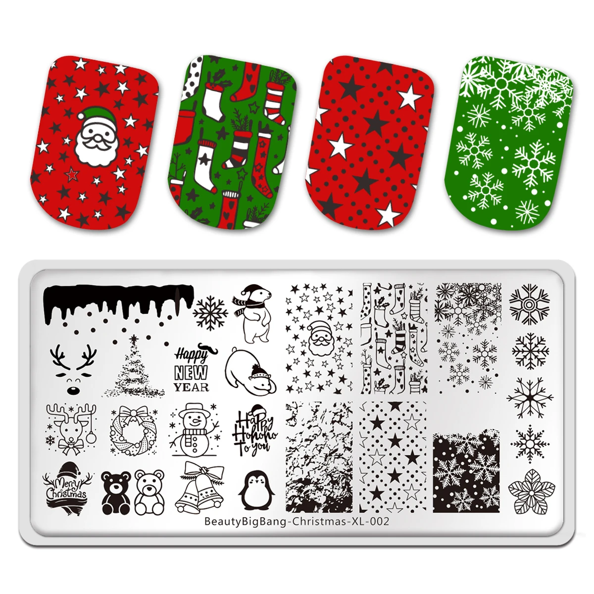 

BeautyBigBang Nail Stamping Plates New Christmas Snowflake Snowman Bear Deer Stars Image 6*12cm Nail Art Template Stencil
