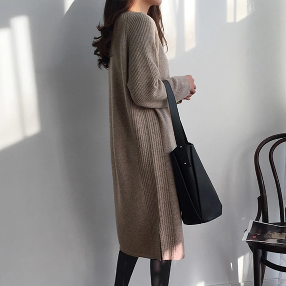Женское трикотажное платье-свитер в Корейском стиле простой Свободный пуловер