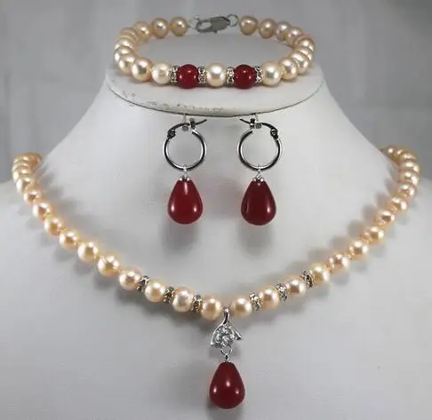 

Новинка; Бесплатная доставка; Оптовая продажа; Женские, 7-8 мм жемчужный разные оттенки красного/зеленый нефритовый кулон ожерелье браслет ю...