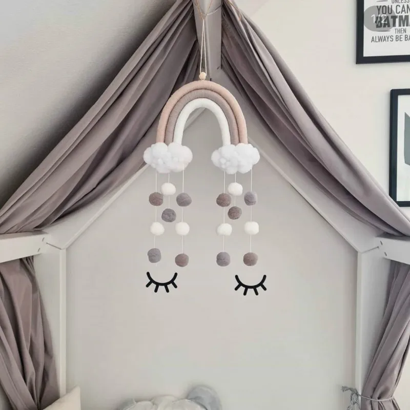 INS Nordic Wind Hair Ball Cloud Rainbow Pendant Home Children'S Room Hand-Woven Tassel Charm Wall Hanging Decoration | Дом и сад