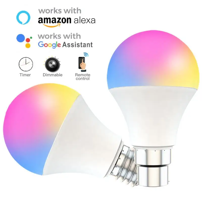 

E27 WiFi Smart Light Bulb E26 B22 Dimmable 9W Colorful RGB+CCT Smart Light Bulb Voice Control Work With Alexa Google Home