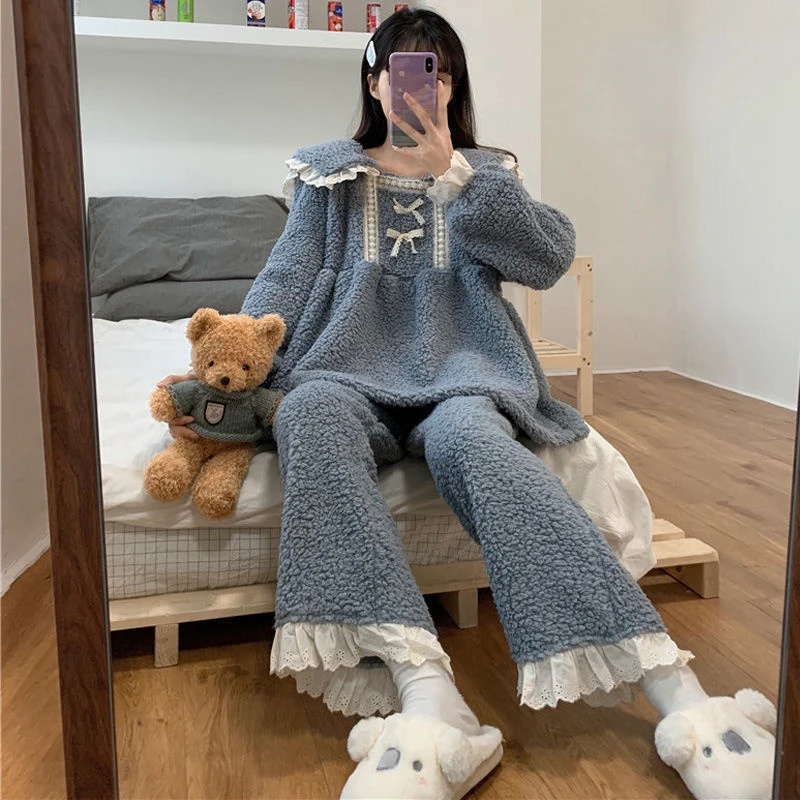 Пижамный комплект фланелевый Женский милая свободная мягкая удобная домашняя