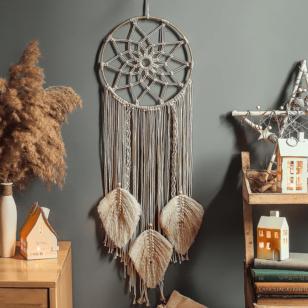 

Большой скандинавский Тканый гобелен Ловец снов ручной работы ветряные колокольчики настенные украшения для дома украшения для стен подве...