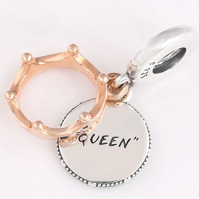 

100% 925 Sterling Silver Charm Rose Gold Queen And Crown Pendant Fit Pandora Women Bracelet & Necklace Diy Jewelry