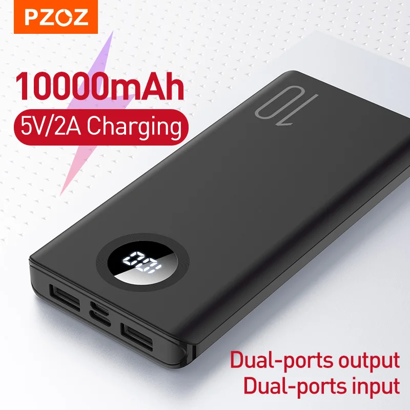 PZOZ пауэр банк 10000 мАч Мобильный телефон внешний аккумулятор 2.1A Быстрая зарядка