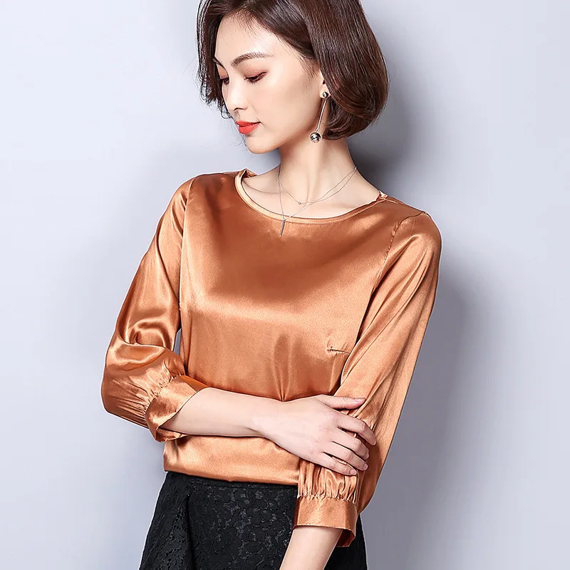 Летняя женская блузка рубашка из искусственного шелка корейские женские топы и