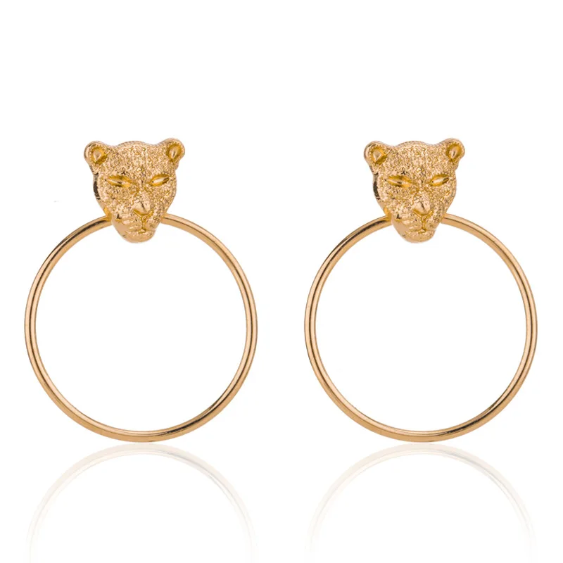 Женские металлические серьги с головой леопарда в европейском и американском