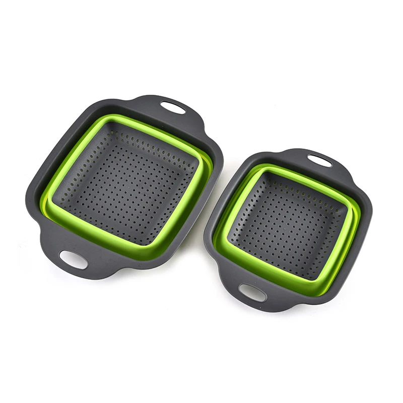Квадратный складной дуршлаг из пищевого силикона кухонный ситечко с ручками
