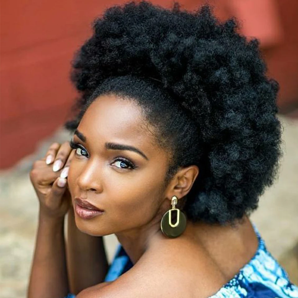 

10inch Afro Puff Hair Bun Drawstring Ponytail Wigs Kinky Curly Human Hair Clip In Extensions Yepei Remy Hair
