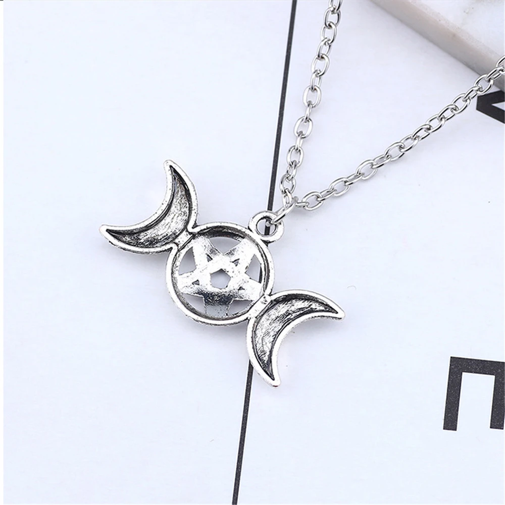 

Triple Moon Goddess Wicca Witchcraft Pentagram Necklace Charms Moon Pentagram Pendant Jewelry Metal Alloy Jewelry