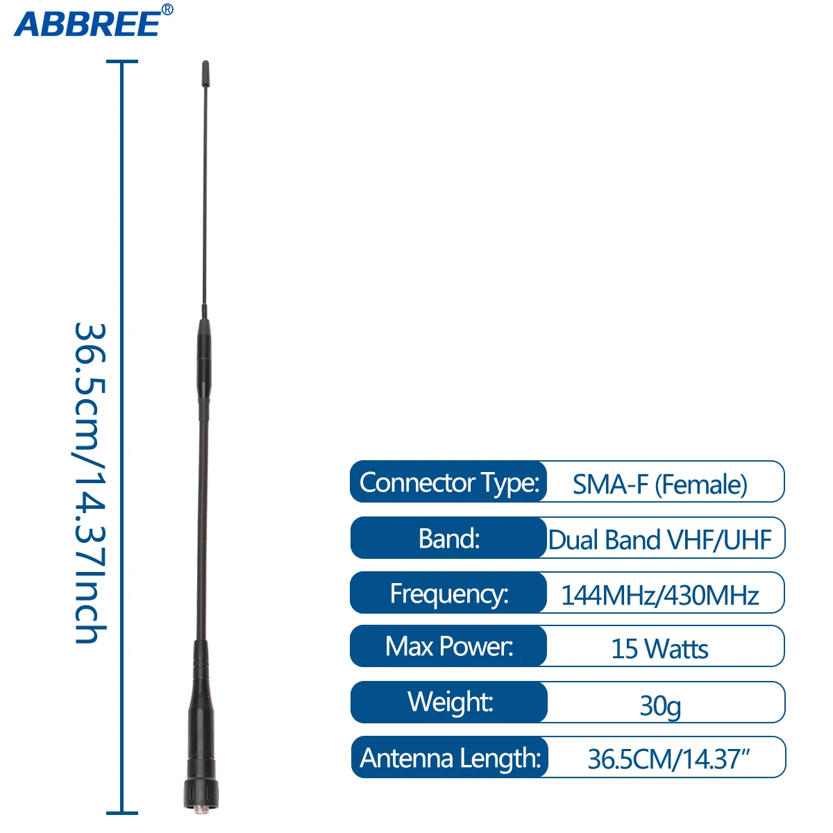 Фото ABBREE AR-B68 VHF UHF Двухдиапазонная рация с высоким коэффициентом усиления 365 мм SMA-Femal ABBREE AR-B68 VHF UHF Двухдиапазонная рация с высоким коэффициентом усиления 365 мм SMA-Femal
