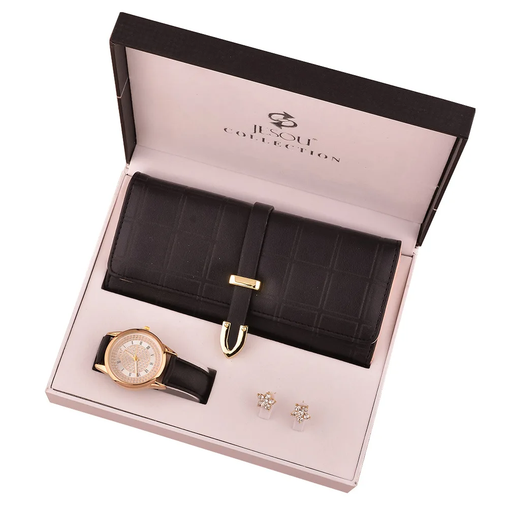

Trendy Temperament All-match Wallet Watch Earring Set Box with Exquisite Gift Box Three-piece Set Ladies Gift Set Watch Women
