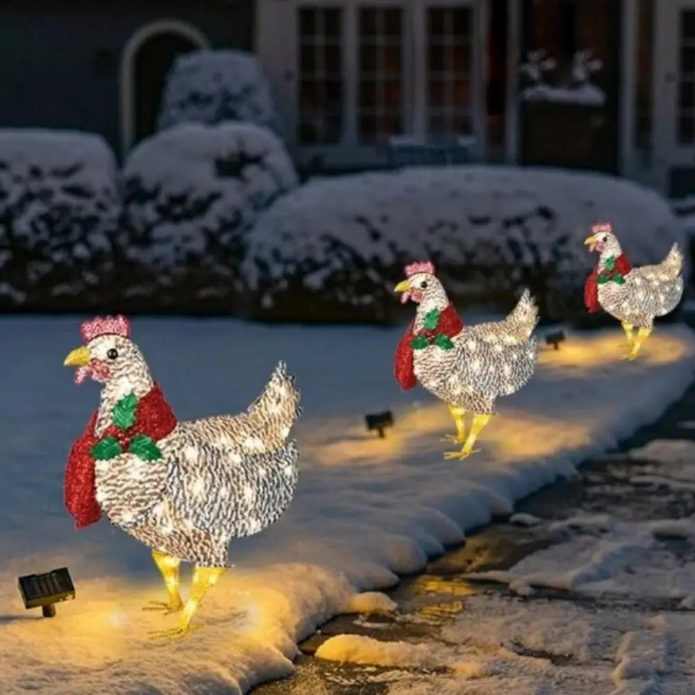 

Courtyard Decoration Light-Up Chicken with Scarf Metal Chicken Sculpture Lawn Corridor Christmas Atmosphere Decoration