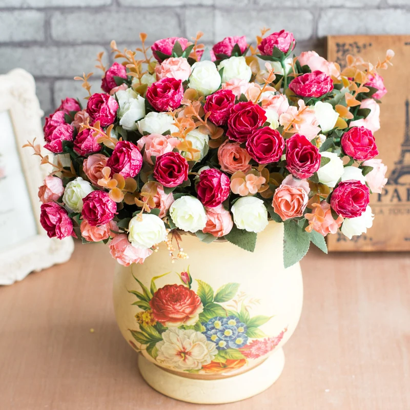 Европейские искусственные цветы 21 головка бриллиантовая Роза свадебное