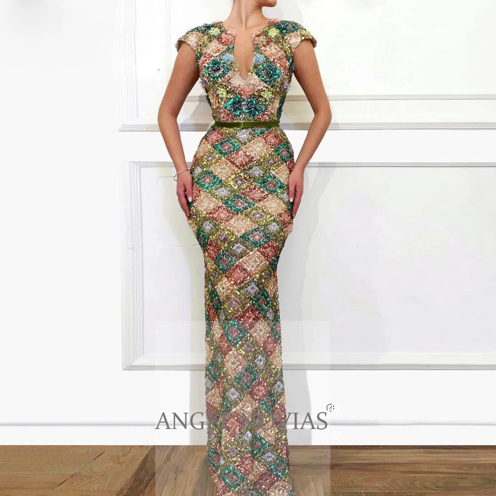 

ANGEL NOVIAS Long Elegant Women Arabic Abendkleider Mermaid Sequins Lace Evening Dresses 2020 Vestido De Fiesta Largos De Noche