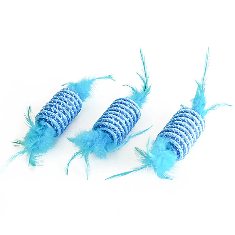 

Bite-resistant Rope Woven Pet Interactive Toy With Feathers At Double Ends Funny Teaser Cat Toy New