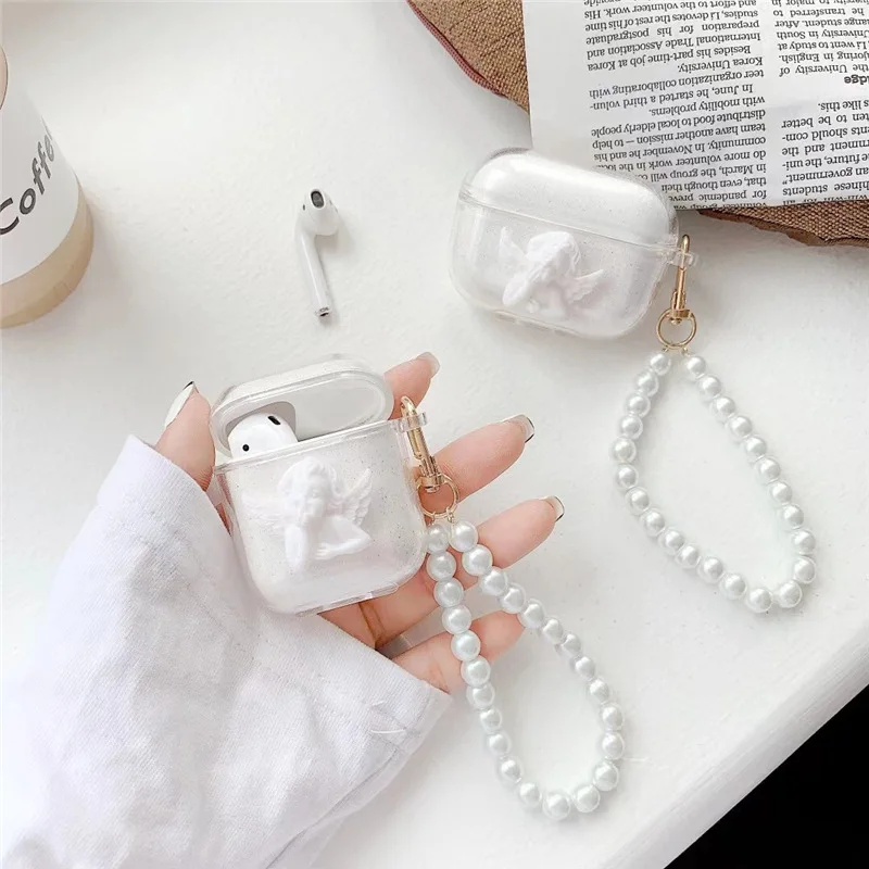 

For AirPods 2 1 Pro Case Soft Silicone Glitter Angel Pearl Transparent Clear Earphone Case For Apple Airpods Case Cover Funda