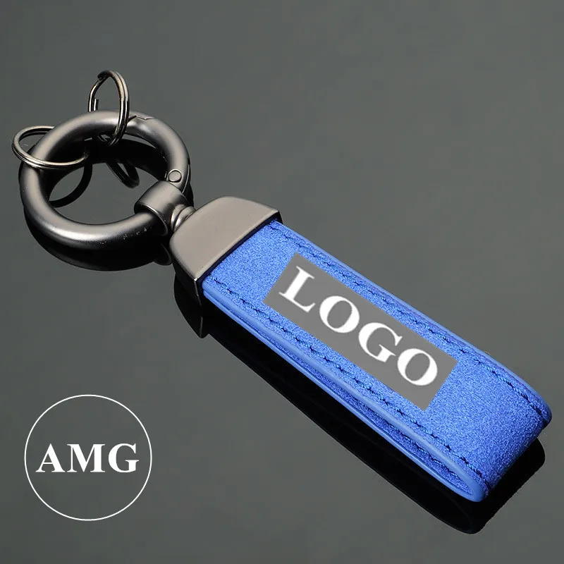 

Car Rings Key blue Chain Leather Horseshoe Keychain Car Keyring for Sline RS AMG R for Benz for V W Car Accessories Gift