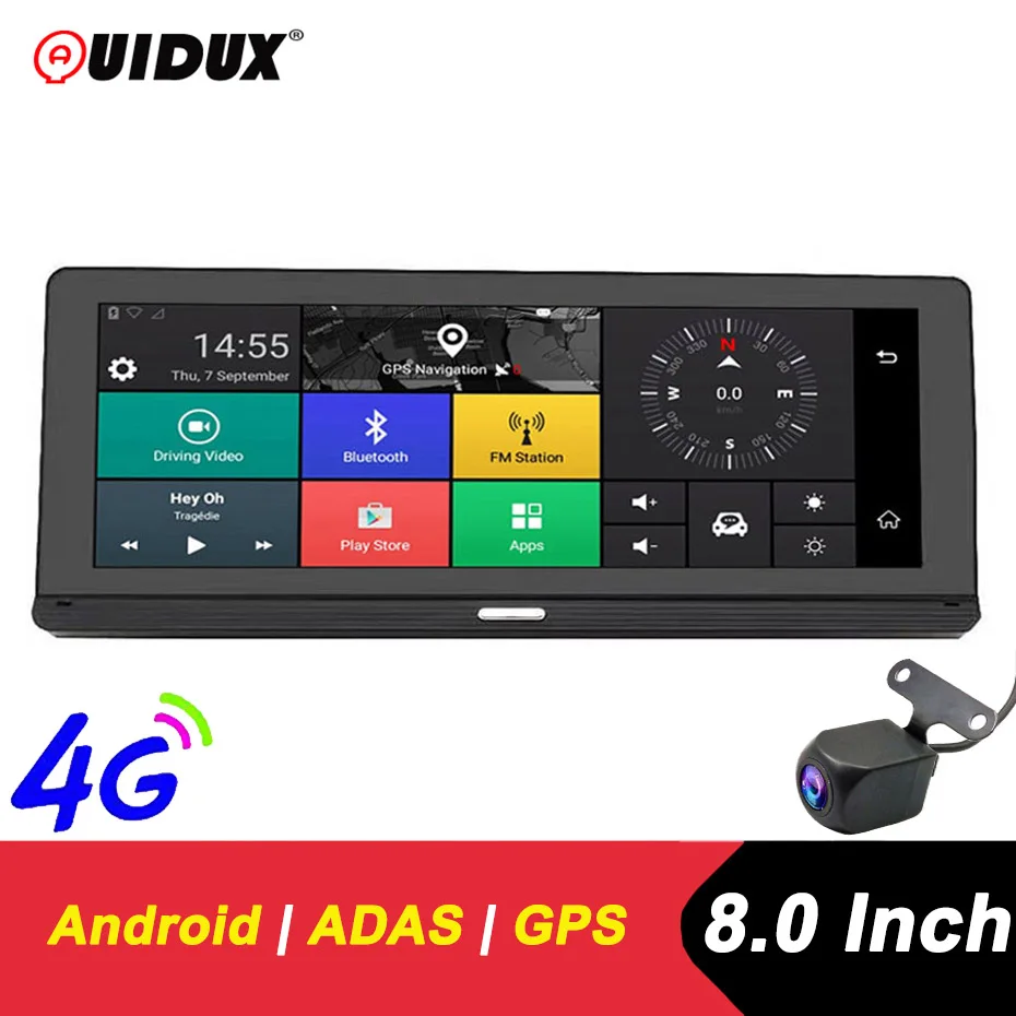 Автомобильный видеорегистратор QUIDUX " ips 4G Android, камера с gps навигацией, ADAS Full HD 1080 P, Автомобильный видеорегистратор с камерой заднего вида