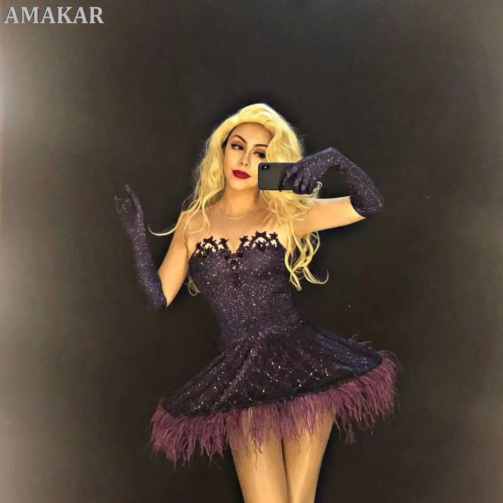 

Vintage Court Rhinestone Feather Bubble Dress Birthday Celebration Party Dress Women Halloween Stage Dress Performance Costumes