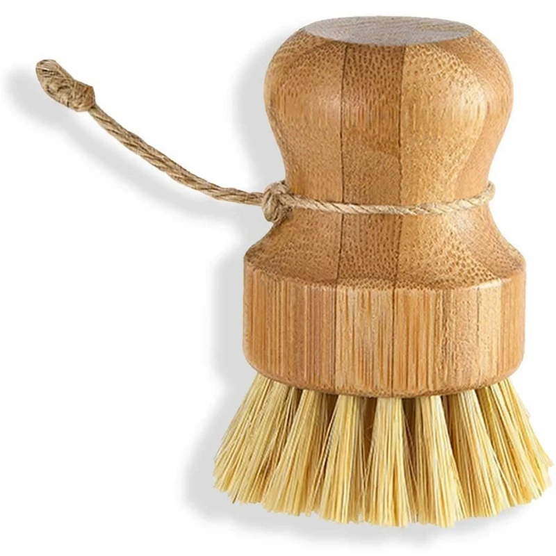 

Round Mini Dishwashing Brush, Sink Brush, Natural Wood Sisal Brush, Durable Scrubber Cleaning Kit