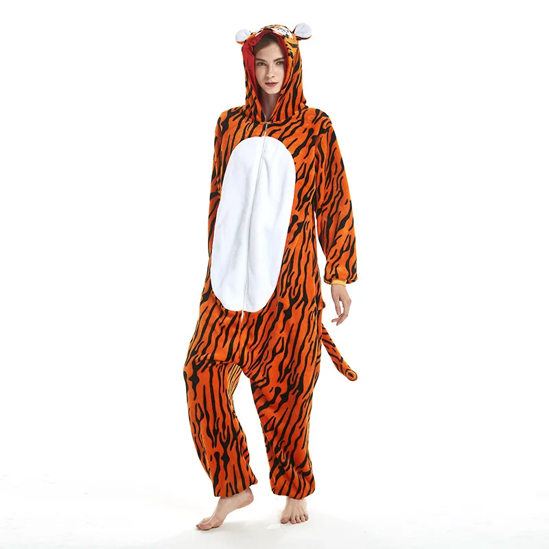 New flannel tiger new women onesie animal conjoined pajamas cartoon men and home service winter wholesale couple |
