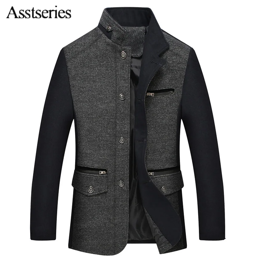 Зимняя мужская куртка шерстяное пальто приталенная модная верхняя одежда Теплая