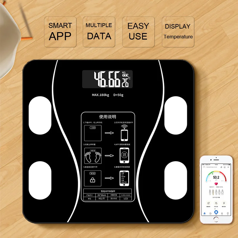 Body Fat Scale Weight Scales Bluetooth Electronic Weighing For Body Digital Weight Floor Scales Toughened Glass LCD Display