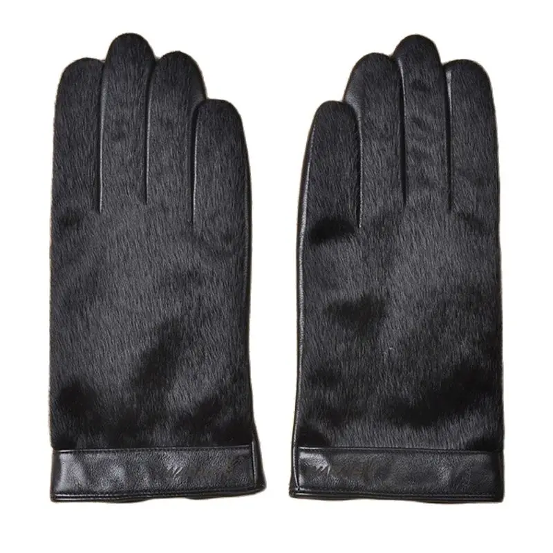 Мужские перчатки из натуральной кожи, модные черные перчатки из овчины, осенне-зимние теплые бархатные перчатки для вождения M030NC