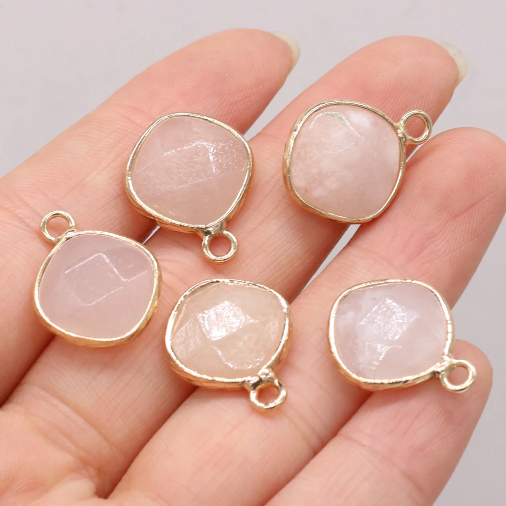 

Natural Semi-precious Stones Pendant Pink Aventurine Circle Gilded Edge DIY for Jewelry Making Necklaces Accessories Gift