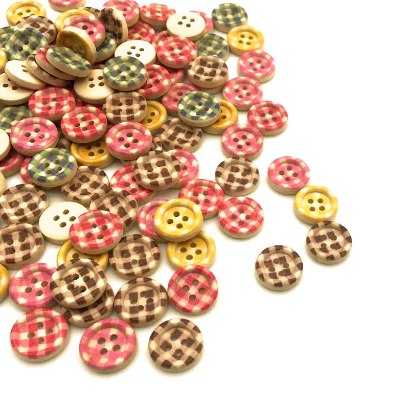 50 шт., деревянные пуговицы для одежды, 15 мм
