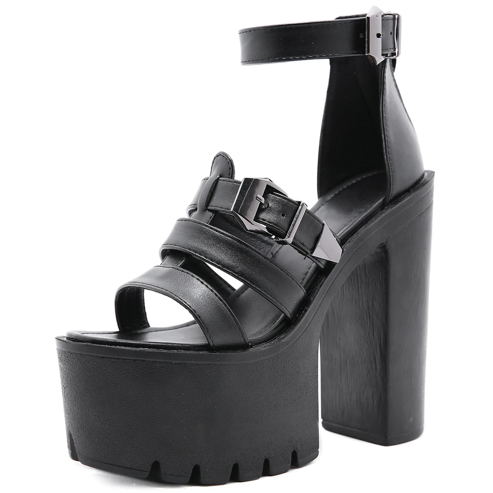 

RIBETRINI Ins Hot Sale Ladies Solid Zipper Buckle Strap Platform Shoes Women Sandals High Heel Cool Fashion Sandals